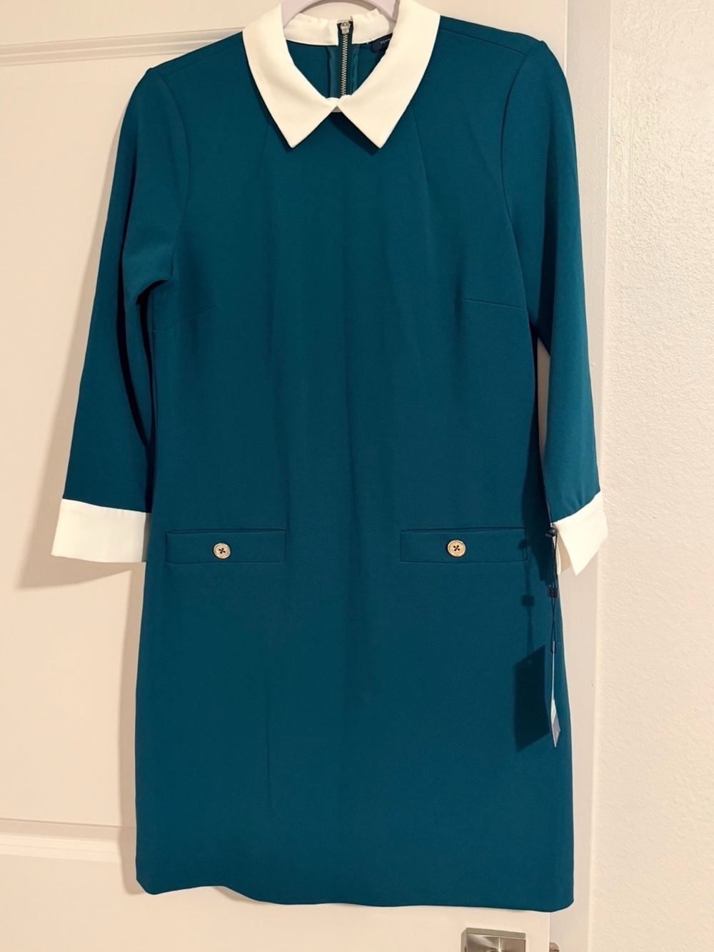 Tommy Hilfiger Teal Shift Dress with White Collar & Cuffs